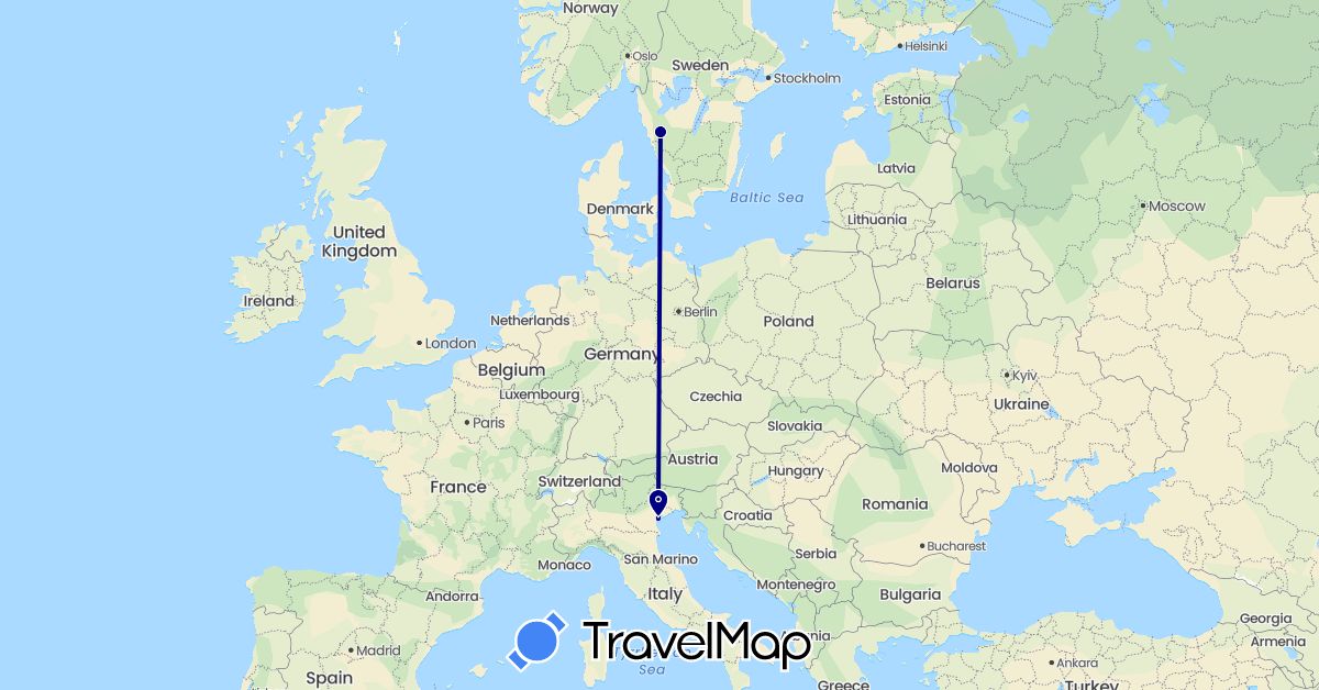 TravelMap itinerary: driving in Italy, Sweden (Europe)